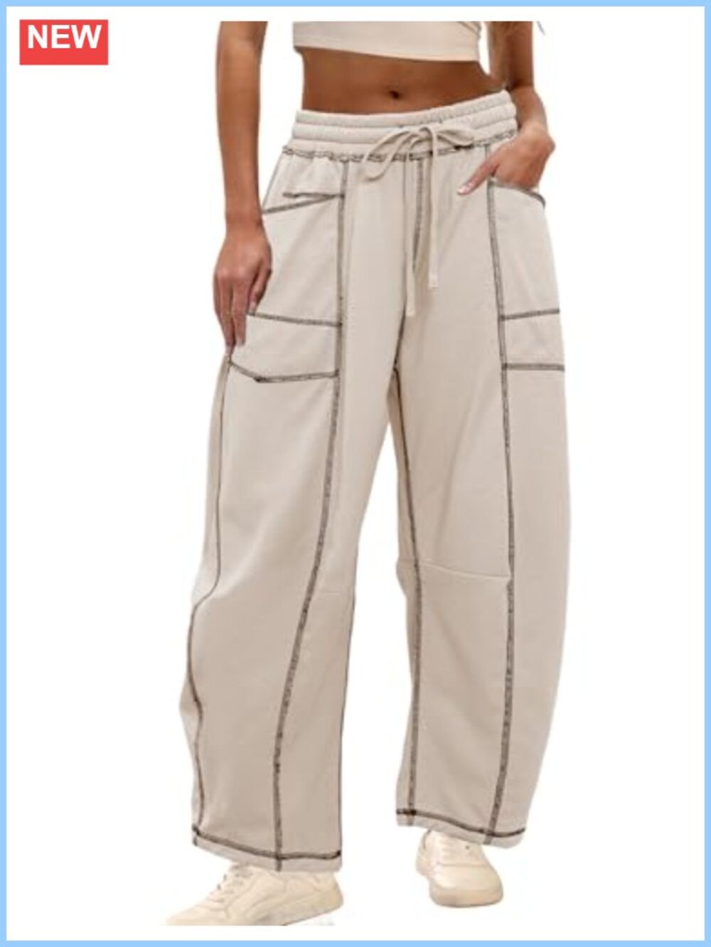 Wide Leg Sweatpants Baggy Barrel Lounge Pants Drawstring Pockets